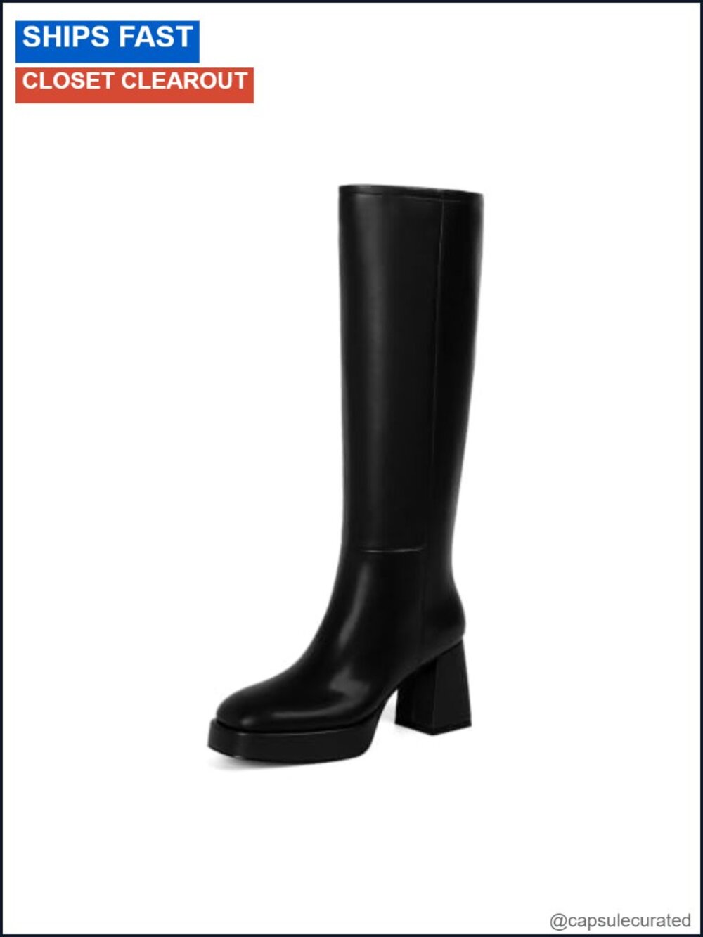 Knee High Platform Boots for Women Chunky Square Heel Faux Leather Zip
